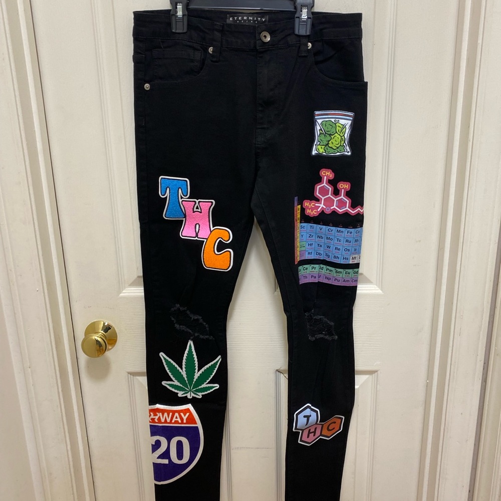 ETERNITY BC/AD MEN"S SLIM FIT PATCH JEANS BLACK SIZE 32X32